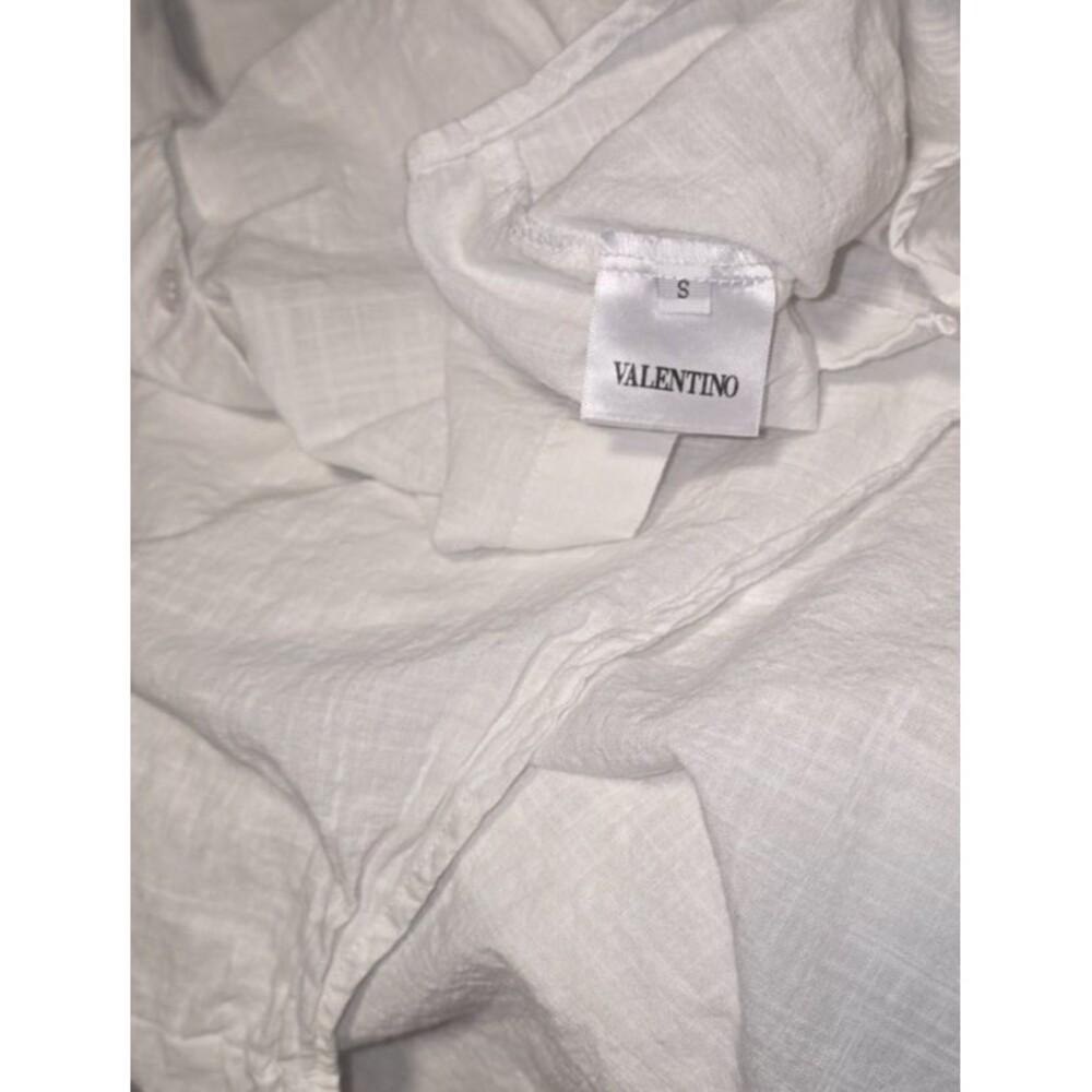 Valentino Made In Italy White Crochet Lace Overly Button Front S Linen/Cotton - Picture 4 of 10